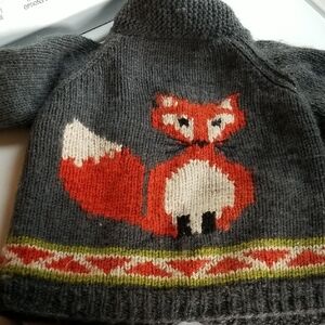 Ambler Wool Gray Kids Sweater with Orange Fox Forest Medium